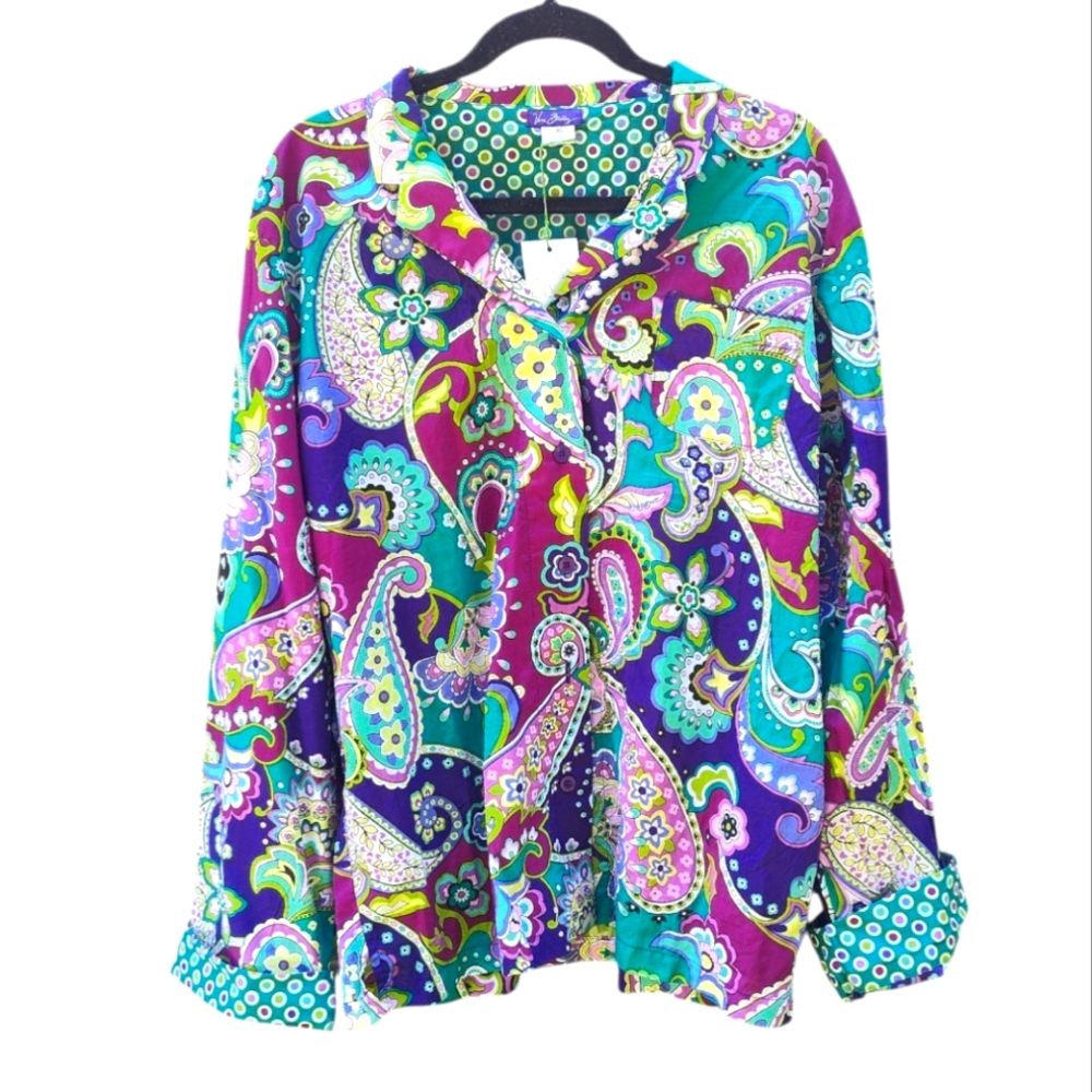 Vera Bradley NWT Button Up Long Sleeve Paisley Top Xl